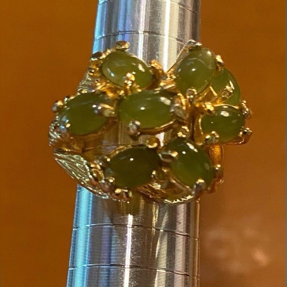 Women’s Ring 18K Gold HGE Jade Cluster Cocktail Size 6